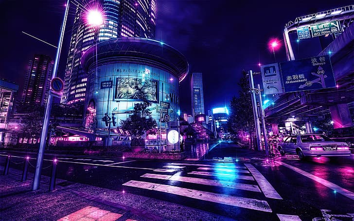 Neon Laptop, photoshop, tokyo, neonoir, color burst