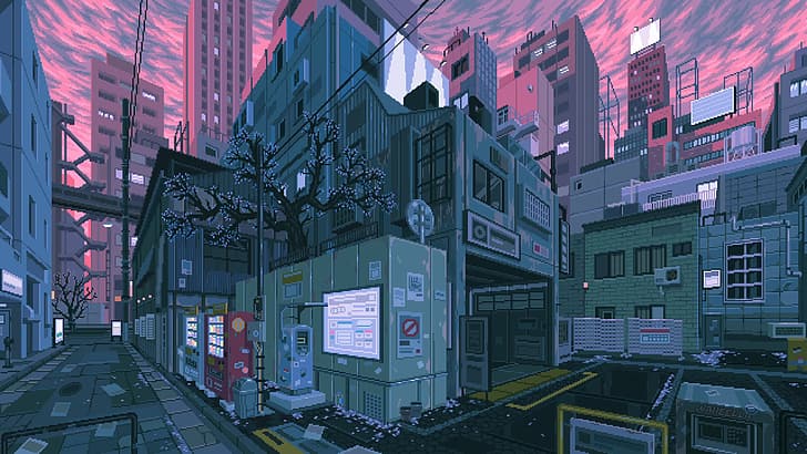 Neon Pixel, city, waneella, pixel art Free HD Wallpaper