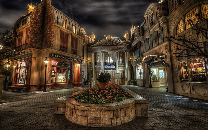 Old Paris Streets, street, lights, long exposure, town square Free HD Wallpaper