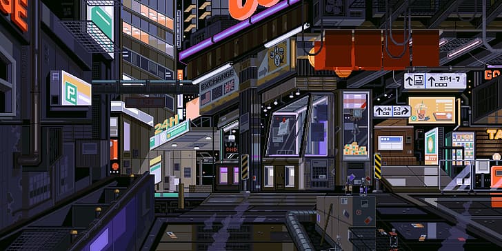 Pixel Art Style, night, cyberpunk, pixel art, waneella