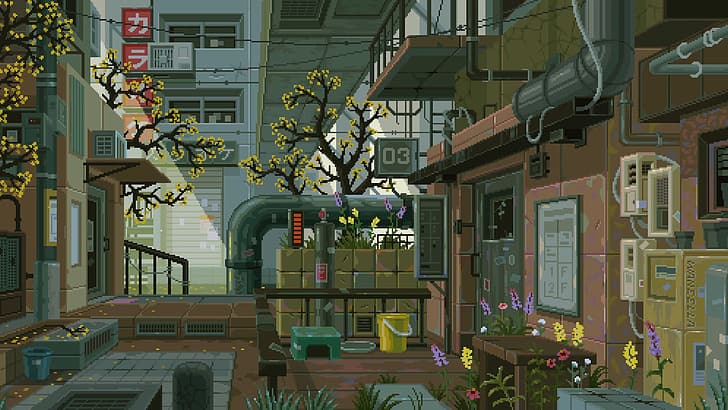 Plant, city, waneella, plants, pixel art Free HD Wallpaper