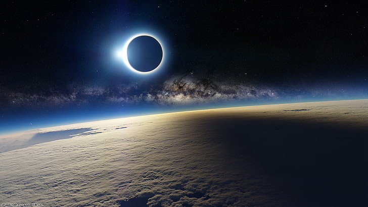 Real Solar Eclipse, orbiting, constellation, nature, clouds Free HD Wallpaper