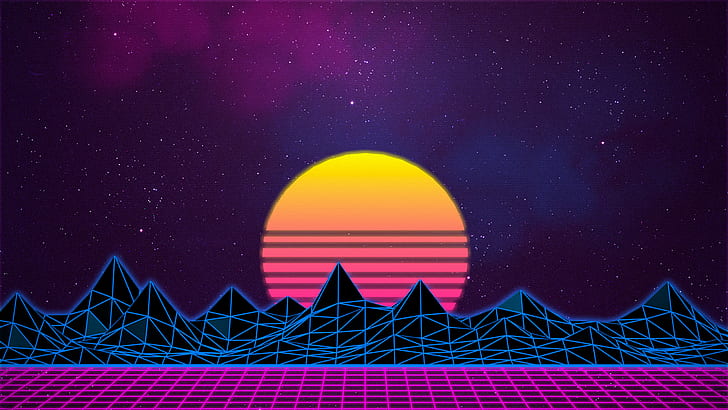 Retro, abstract, stars, purple, retrowave