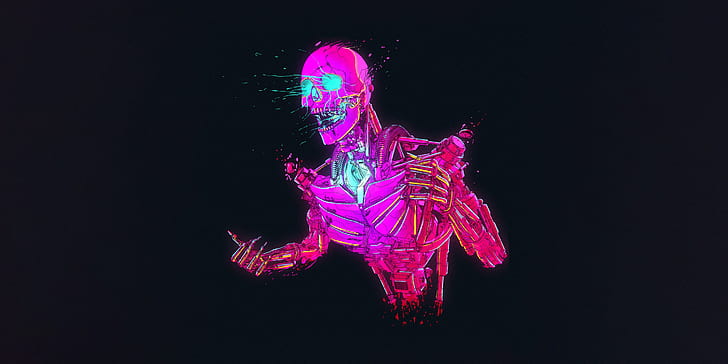 Retro Skull, Retrowave, retrowave, cyberpunk, artwork