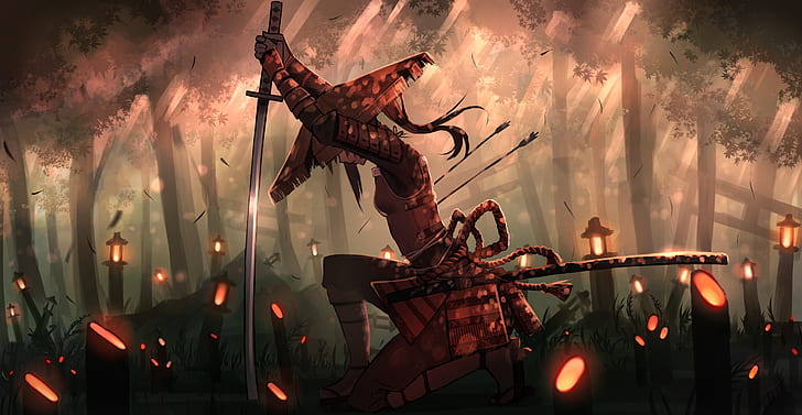 Samurai Face, forest, arrows, artwork, samurai Free HD Wallpaper