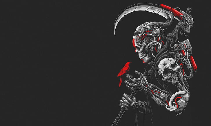 Servo Skull Art, minimalism, cyberpunk, cyborg, skull Free HD Wallpaper