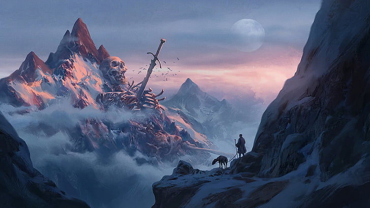 Skeletal Giant Art, landscape, mountain ridge, european alps, sunset Free HD Wallpaper