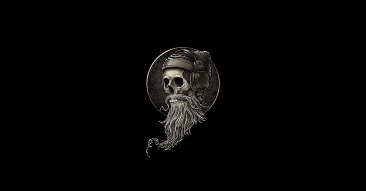 Skull with Headphones Art, skull, headphones, minimalism, simple background