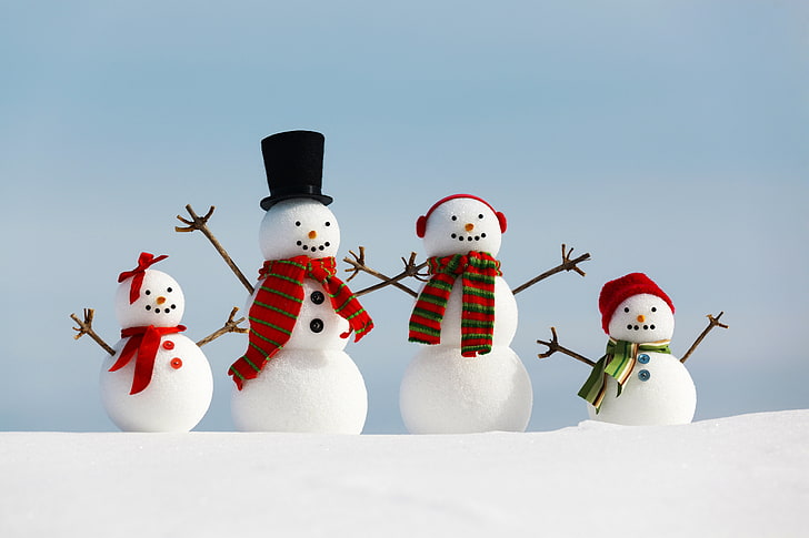 Snowman Christmas Yard Decorations, white color, happiness, sky, greeting card Free HD Wallpaper