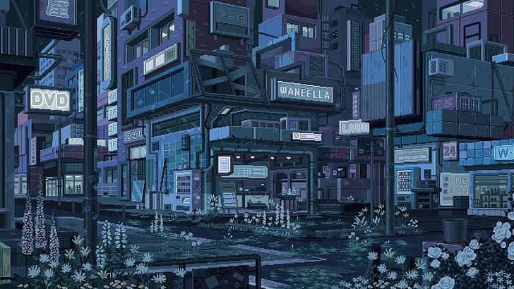 Tokyo Pixel Art, city, plants, pixel art, waneella Free HD Wallpaper