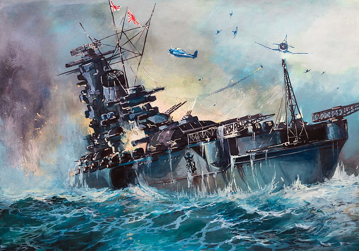 USS South Dakota Damage, sky, industrial ship, mode of transport, weapon Free HD Wallpaper