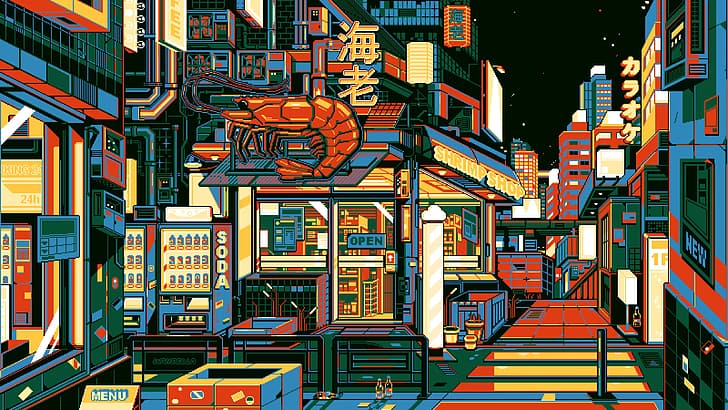 waneella, pixel art, city, lights Free HD Wallpaper