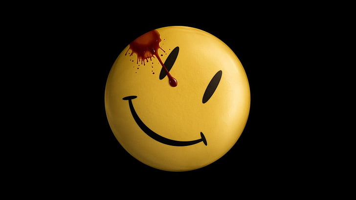 Watchmen Smiley, black background, simple background, anthropomorphic face, no people Free HD Wallpaper