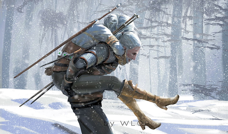 Witcher 3, two people, winter, wlop, government