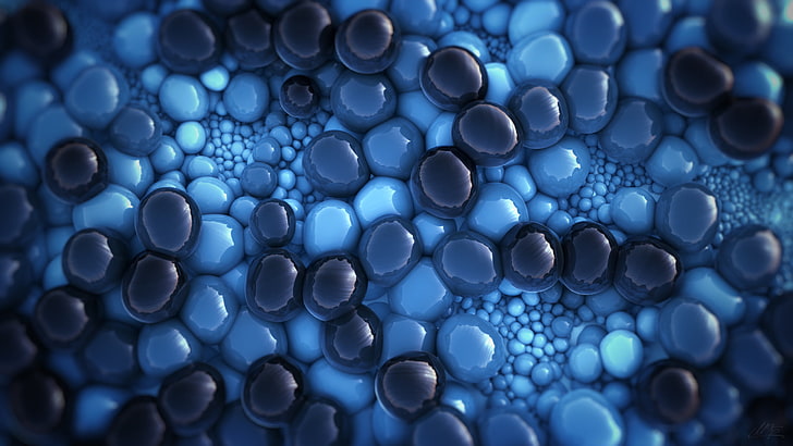 3D Abstract Blue Black, pebbles, gloss, mario tran phuc, cyan Free HD Wallpaper