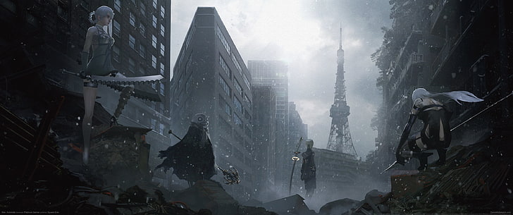 A2 Nier Automata Thicc, square enix, yorha unit no9 type s, clouds, tokyo tower Free HD Wallpaper