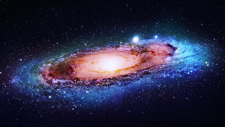 Andromeda Galaxy, red, dust, ruined, blue Free HD Wallpaper