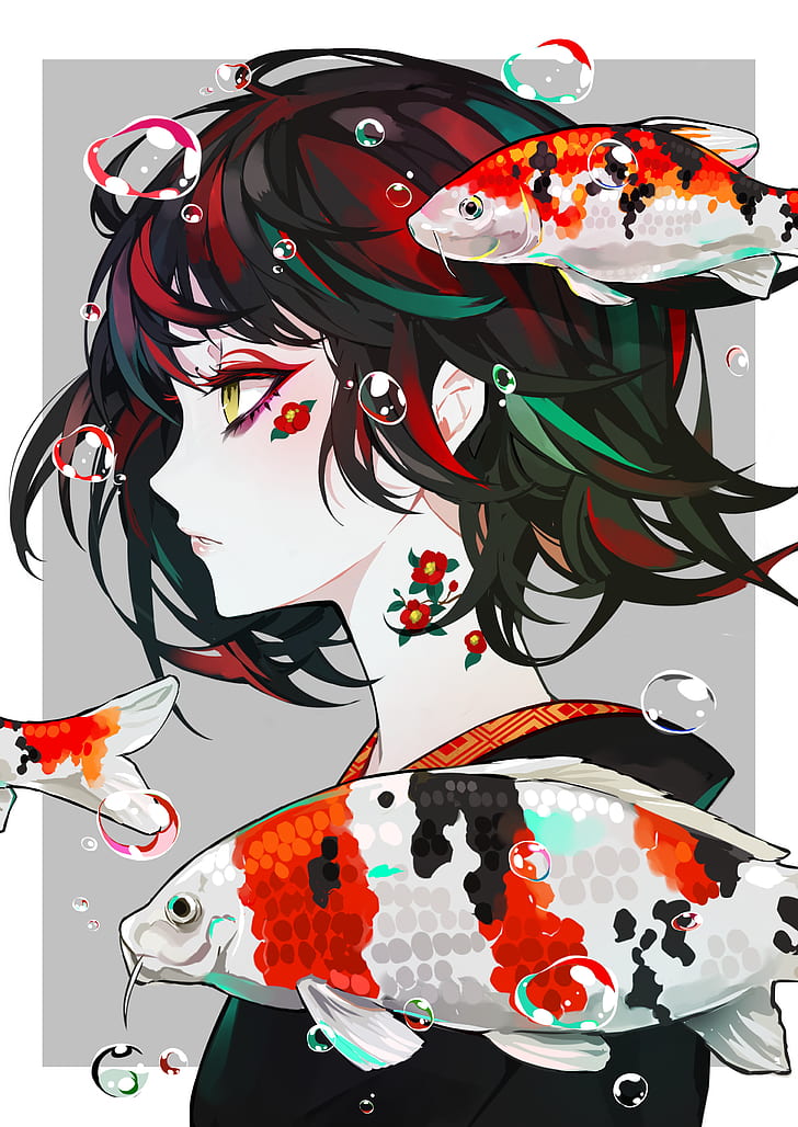 Anime Girl Art, fish, illustration, lam, anime Free HD Wallpaper