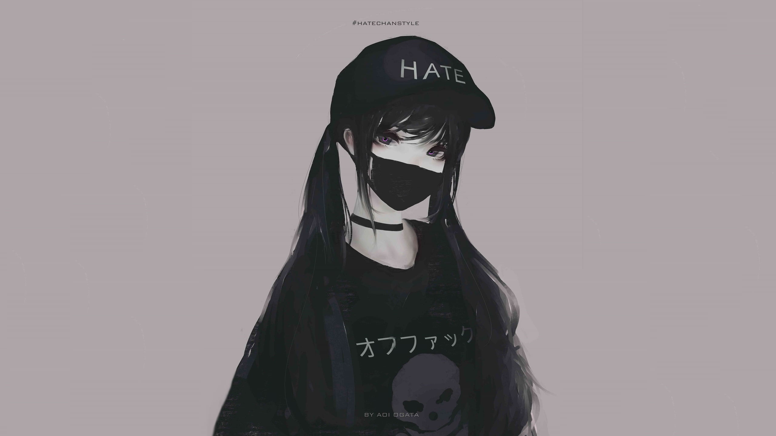 Anime Girl with Black Mask, hairstyle, people, front view, dubstepgutter