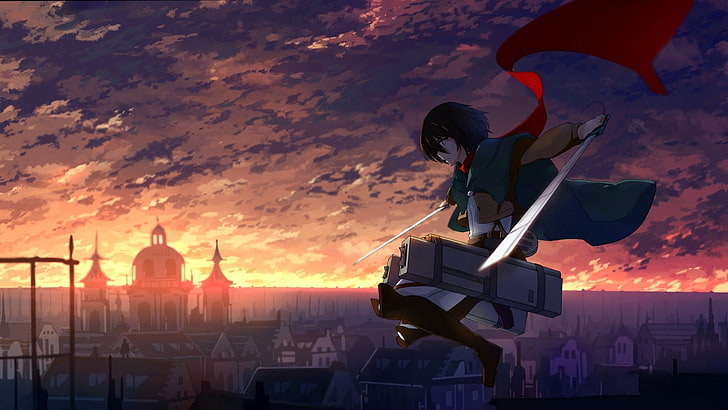 Attack On Titan Walls, nature, attack, sunset, city