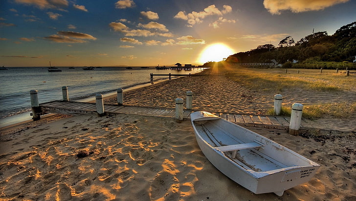 Beach Sunset Windows 10, nautical vessel, orange color, nature hd  for pc download 1920x1080, beach