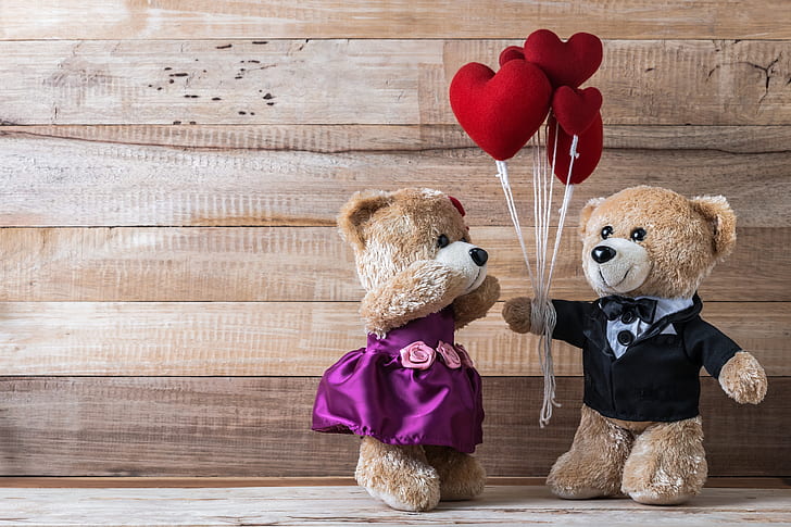 Beautiful Teddy Bear, wood, valentines day, cute, gift Free HD Wallpaper