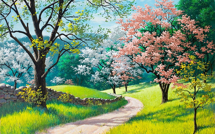 Beautiful Tree Paintings, landscape, blossoms, scenics  nature, spring