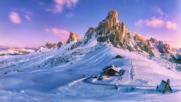 Beautiful Winter Mountain Scenery, sky, cloud  sky, beauty in nature, outdoors