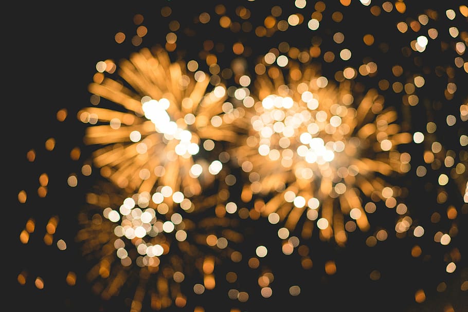 Black Fireworks, motion, golden, sparks, lights Free HD Wallpaper