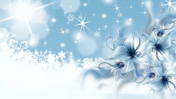 Blue Flower Plants, stars, christmas, winters, beauty