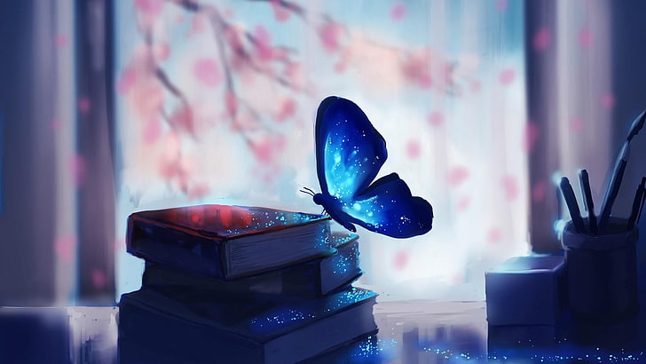 Butterfly Wall Art, butterfly, glittering, shine, blue light Free HD Wallpaper