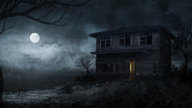 Creepy Haunted House, dark, spooky, sky, building Free HD Wallpaper