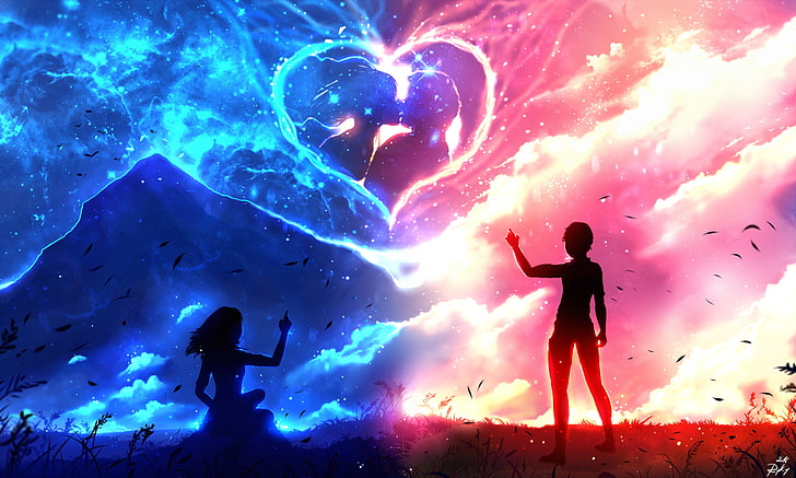 Cute Anime Love, romance, original anime, glowing, love Free HD Wallpaper