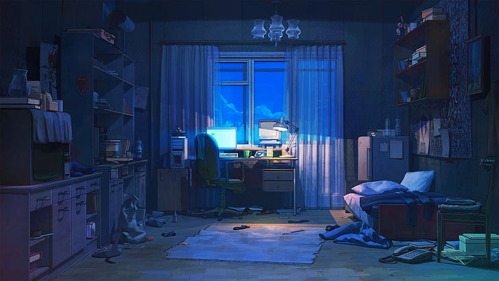 Dark Anime Bedroom, electric lamp, no people, inside of, occupation Free HD Wallpaper