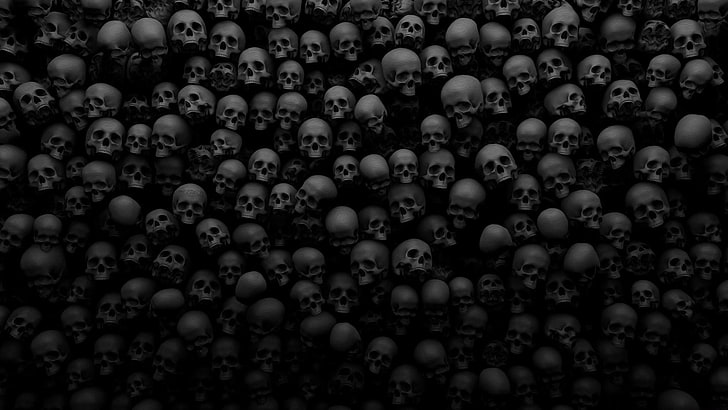 Dark Evil Skulls Hell, closeup, still life, abundance, large group of objects Free HD Wallpaper