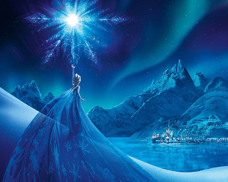 Elsa Frozen, blue, environment, space, mountain range Free HD Wallpaper