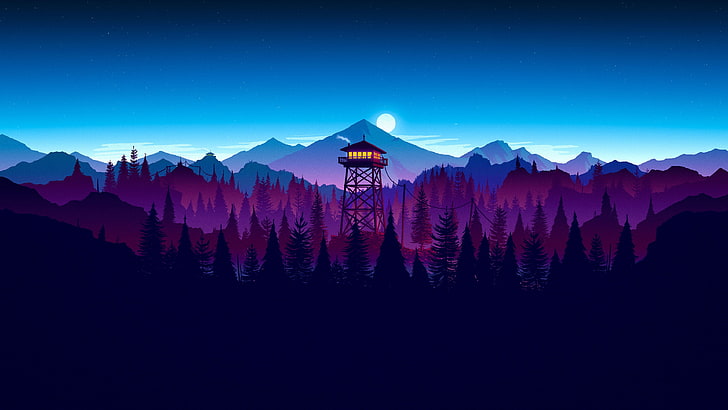 Firewatch, vector, blue, idyllic, scenics  nature Free HD Wallpaper