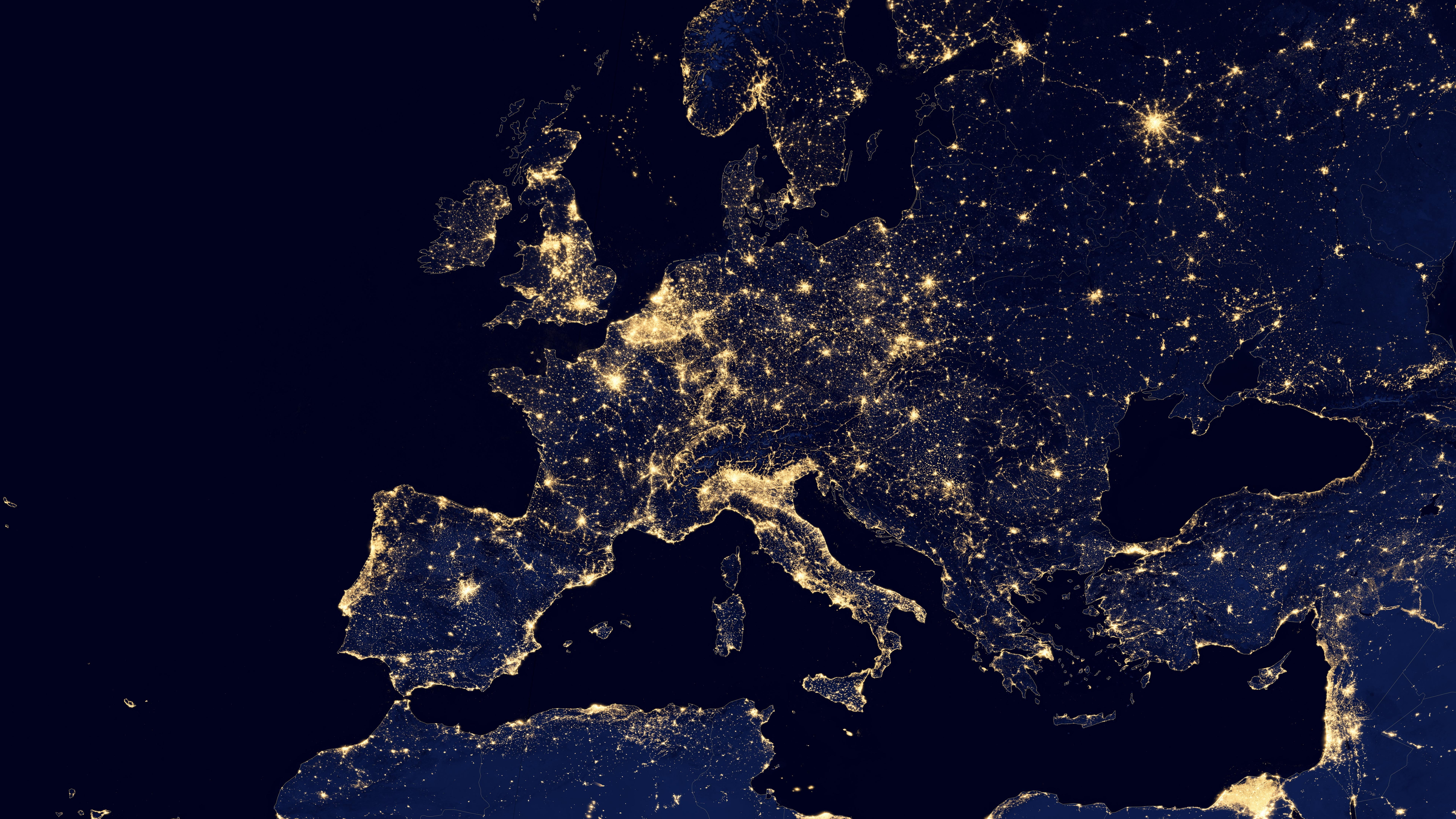 France at Night From Space, satellite imagery, continent, planet, earth