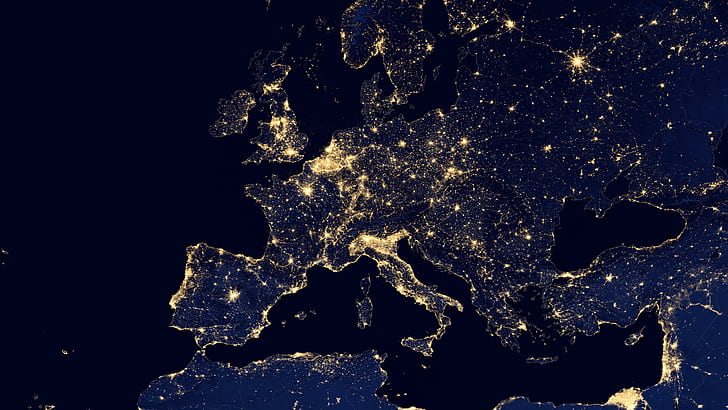 France at Night From Space, satellite imagery, continent, planet, earth Free HD Wallpaper
