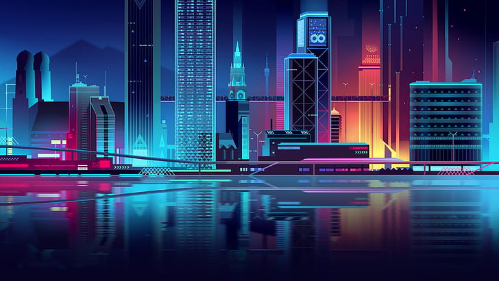 Future City Clip Art, skyscraper, minimalism, cyber, reflection Free HD Wallpaper