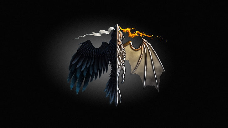 Game of Thrones Dragon Art, copy space, game of thrones, black background, vector