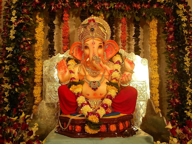 Ganpati Decoration Makhar, no people, flowering plant, ganpati, sculpture Free HD Wallpaper