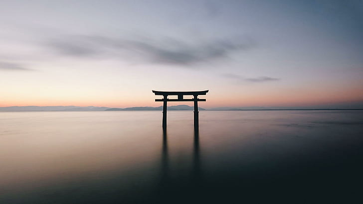 Japanese Temple, sea, relax, atmosphere, torii Free HD Wallpaper
