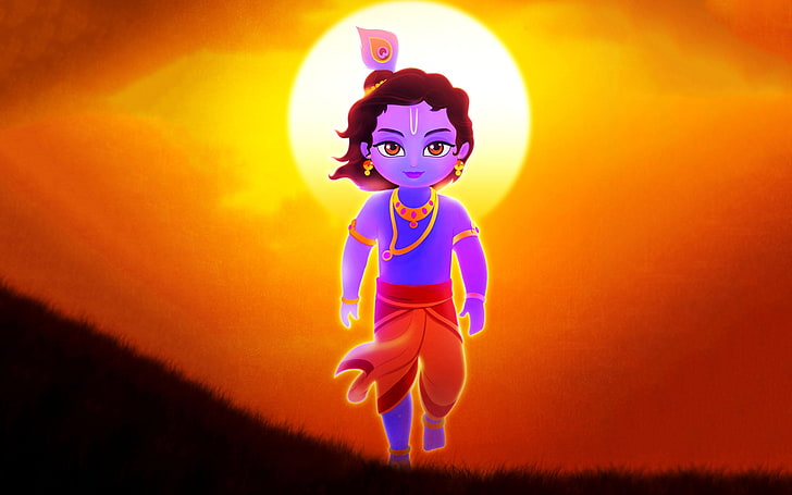 Lord Krishna Silhouette, full length, heroes, illuminated, boys Free HD Wallpaper