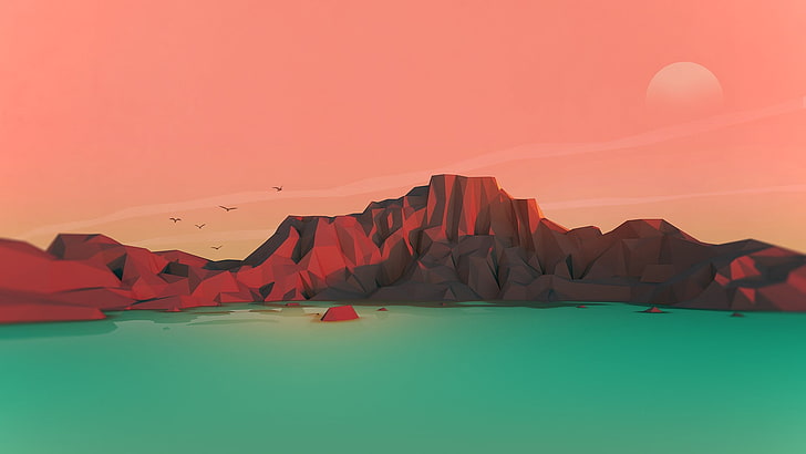 Low Poly Lion Art, red, tranquil scene, indoors, idyllic