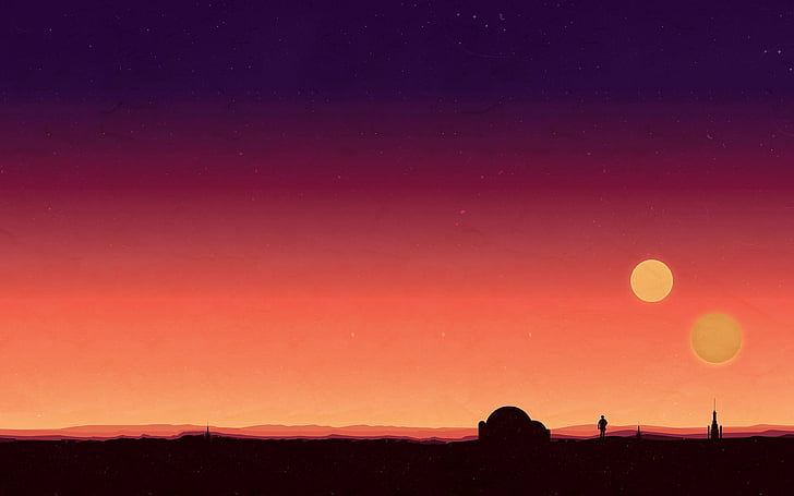 Luke Skywalker Looking at Sunset, stars, landscape, people, star wars