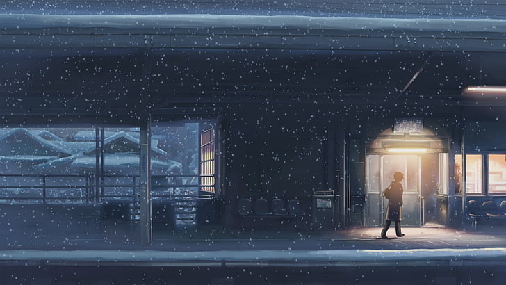 Makoto Shinkai, blizzard, business, people, winter