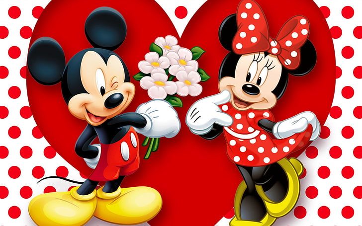 Mickey Mouse Cartoon Love, love, directly above, two people, decoration Free HD Wallpaper
