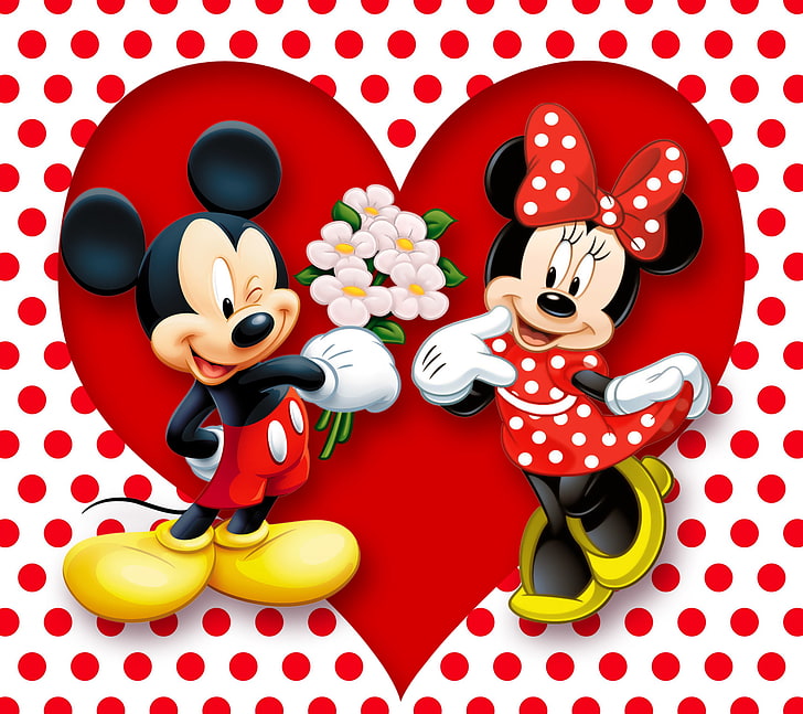 Mickey Mouse Cartoon Love, polka dots, celebration, smiling, two people Free HD Wallpaper