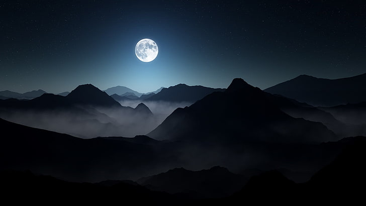 Mountains with Moon, snow, moon surface, space, asia Free HD Wallpaper